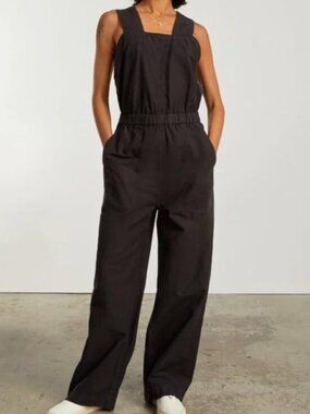 EVERLANE The Fatigue Apron Organic Cotton/Linen Blend Jumpsuit - Black - Size 8